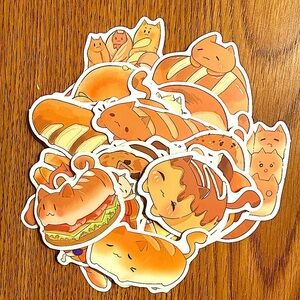 50pcs Adorable Unique Multicolored Cat-Bread Stickers-Perfect for Decorating!